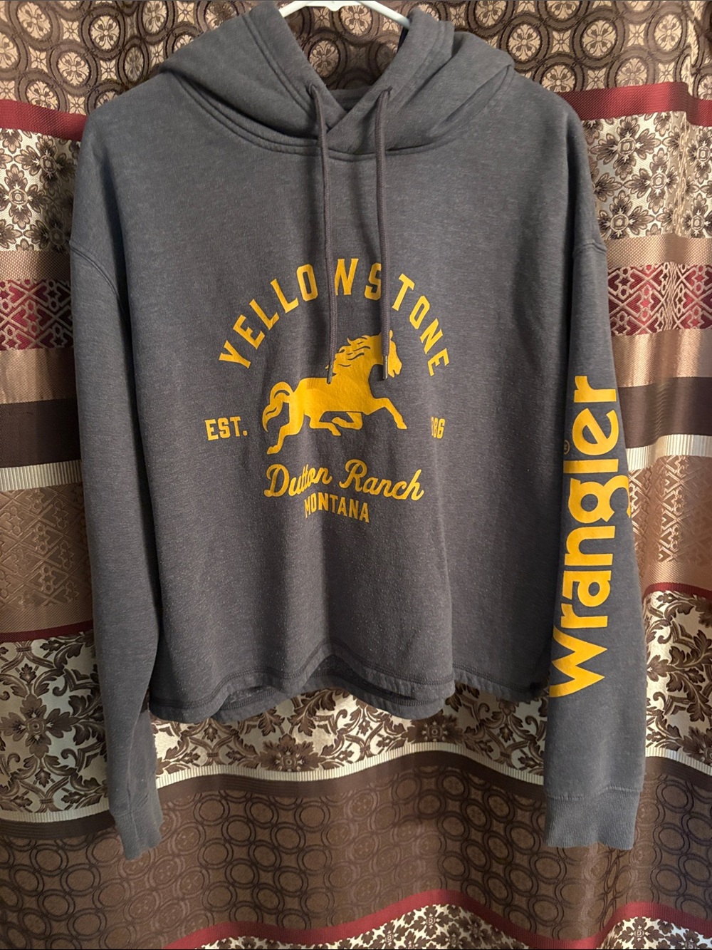 Wrangler Charcoal Hoodie with Yellow Yellowstone Graphic